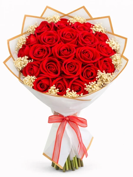 Kırmızı Gül Yapay Buket Beyaz Paket - salon-ofis-bitkileri - Açelya Çiçek