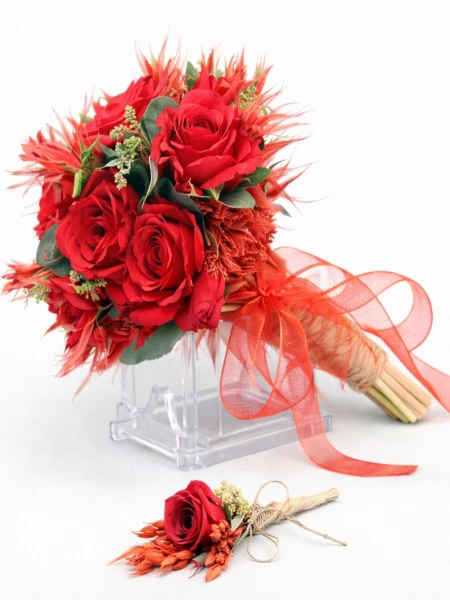 Kırmızı Gül Yapay Gelin Çiçeği