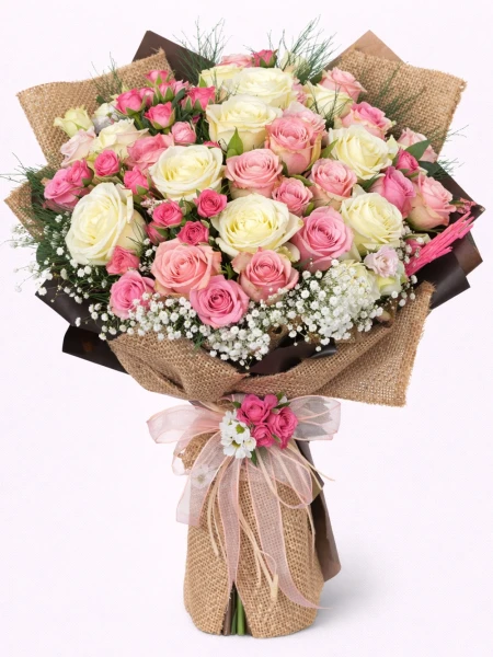 Pembe Beyaz Premium Gül Buketi