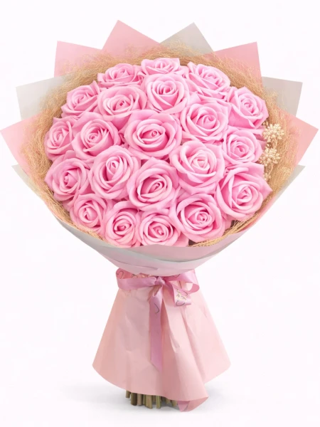 Pembe Gül Yapay Buket - salon-ofis-bitkileri - Açelya Çiçek