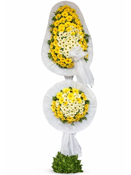 Sarı Beyaz Gerbera İki Katlı Ayaklı Sepet