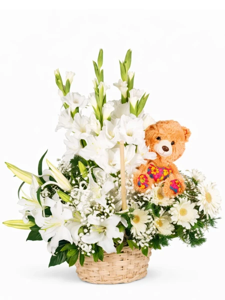 Sepette Ayıcıklı Beyaz Aranjman