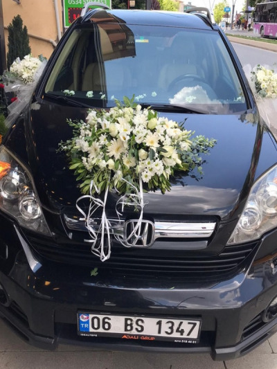 Siyah Araç Gelin Arabası Süslemesi - gelin-arabalar - Açelya Çiçek