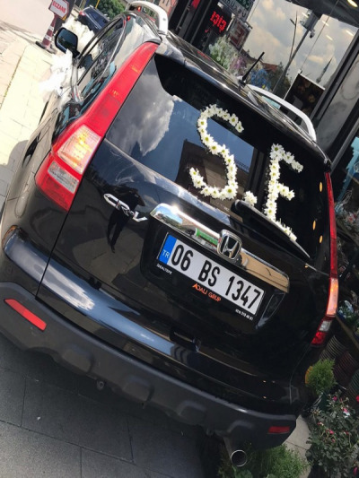 Siyah Araç Gelin Arabası Süslemesi - gelin-arabalar - Açelya Çiçek