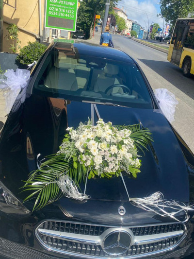 Siyah Mercedes Gelin Arabası Süslemesi