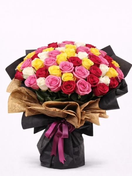 Special 50 Renkli Gül Buketi