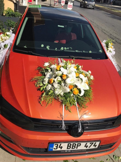 Turuncu Renk Gelin Arabası Süslemesi