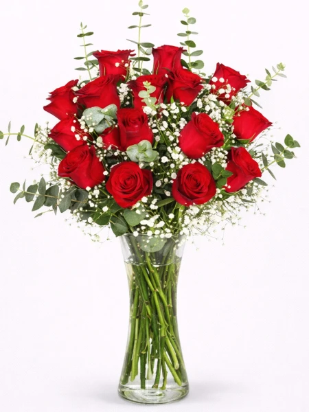 Vazoda 15 Kırmızı Gül Aranjmanı