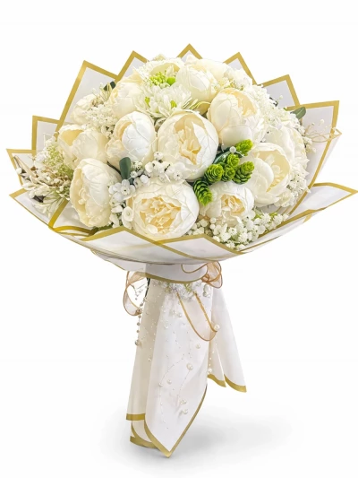 Yapay Beyaz Şakayık Buketi1 - salon-ofis-bitkileri - Açelya Çiçek